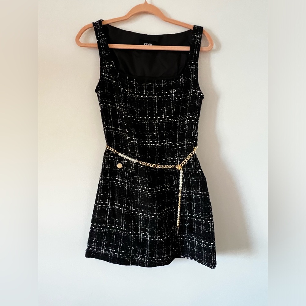 Black Tweed Dress with Belt